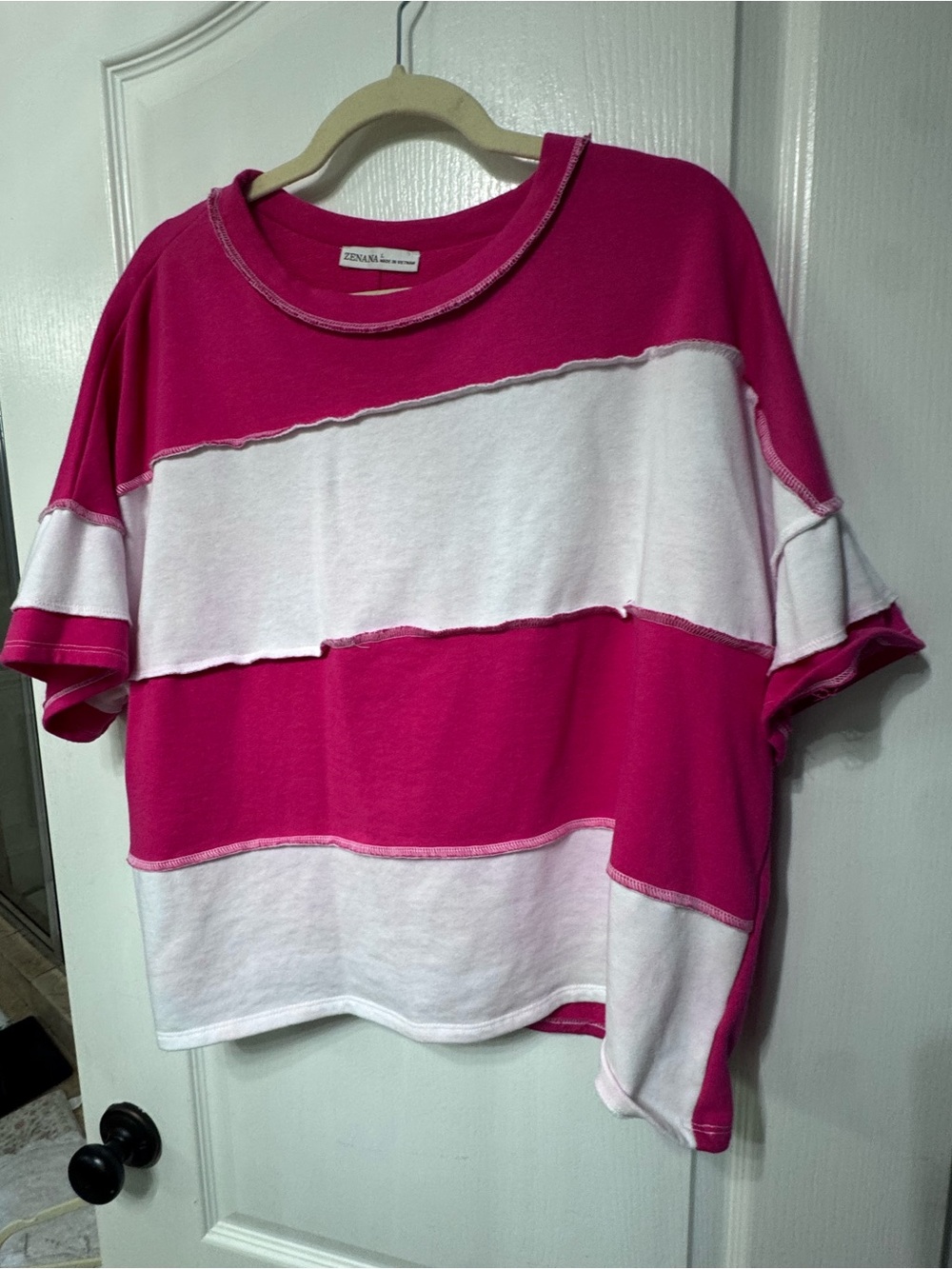 NWOT Pink and White Colorblock Short Sleeve Top